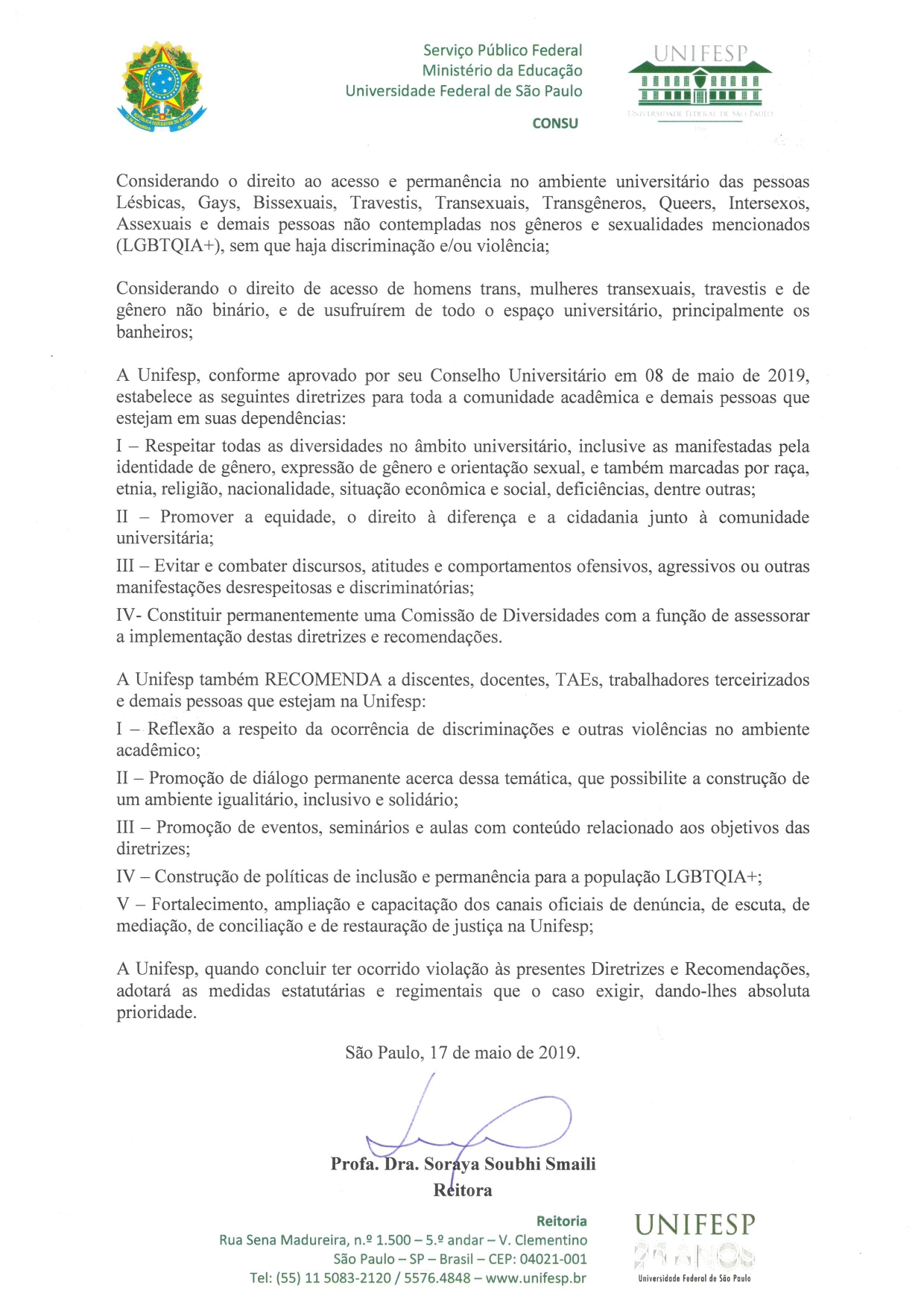 Carta de Princípios Relacionada à Diversidade Sexual e de Gênero da Unifesp page 0002